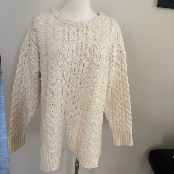 J. Jill Sweaters - J. Jill Ivory Cream Cable Knit Lambswool Blend Fisherman Sweater Sz L Classic